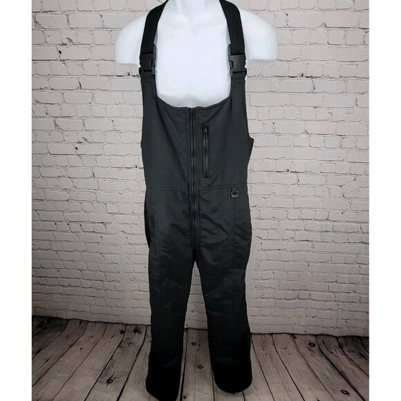 Lift Seven Black Front Zip Adjustable Lined Padded Snow Bib Pants Large L - Picture 1 of 14